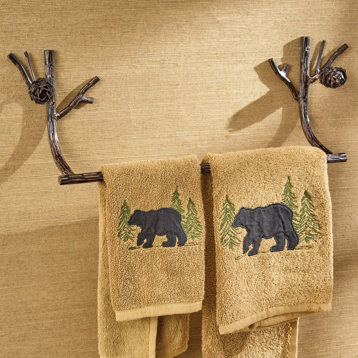 Bear Towel Bar shops Set #54. 3 Piece, Rustic lodge copper Patena, Made in America.