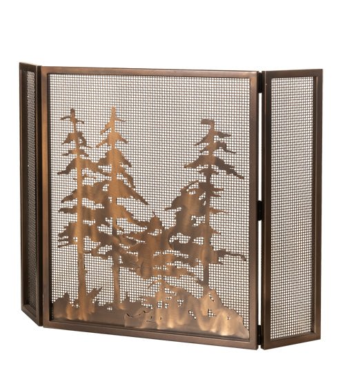 Woodland Bear Metal Mesh good 3 Panel Fireplace Screen Lodge Cabin Home Decoration