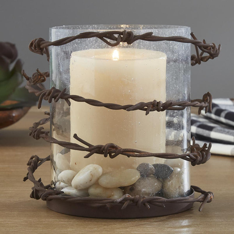Rustic Hurricane Lantern Candle Holder with Glass Globe - Hand-Carved  Wooden Pillar