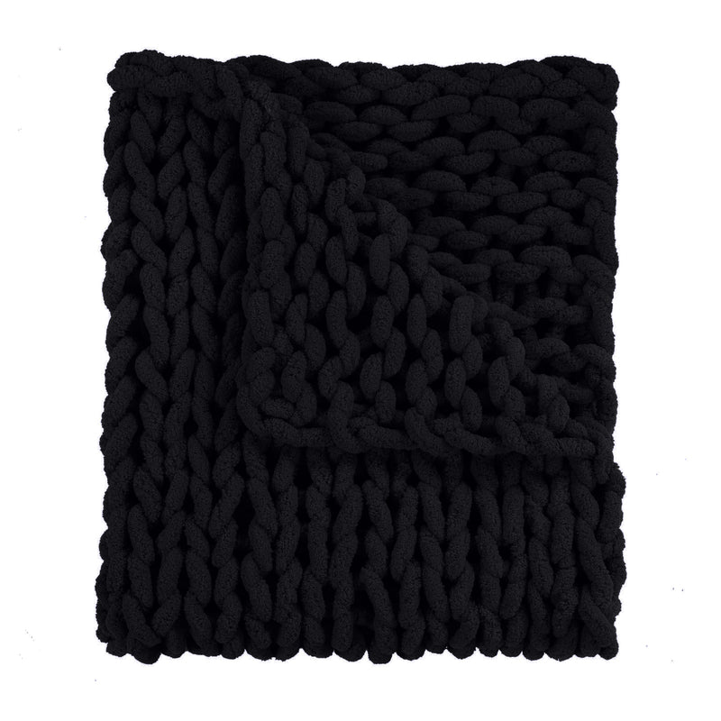 Chunky Chenille Knit Throw Black