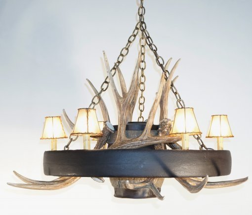 Wagon Wheel Mule Deer Antler Chandelier