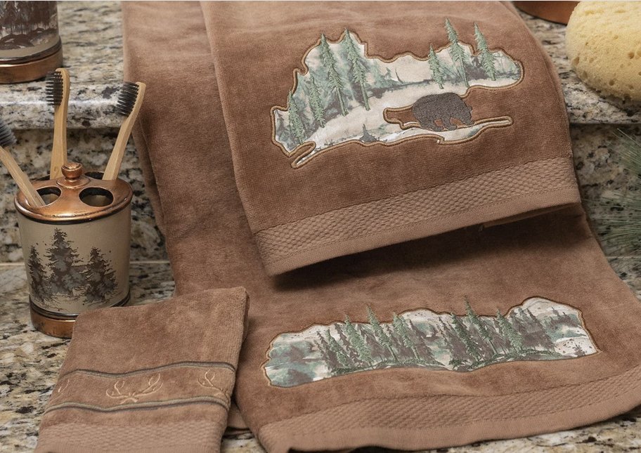 Wilderness Forest Bear 3 PC Bath Towel Set Ozark Cabin D cor LLC