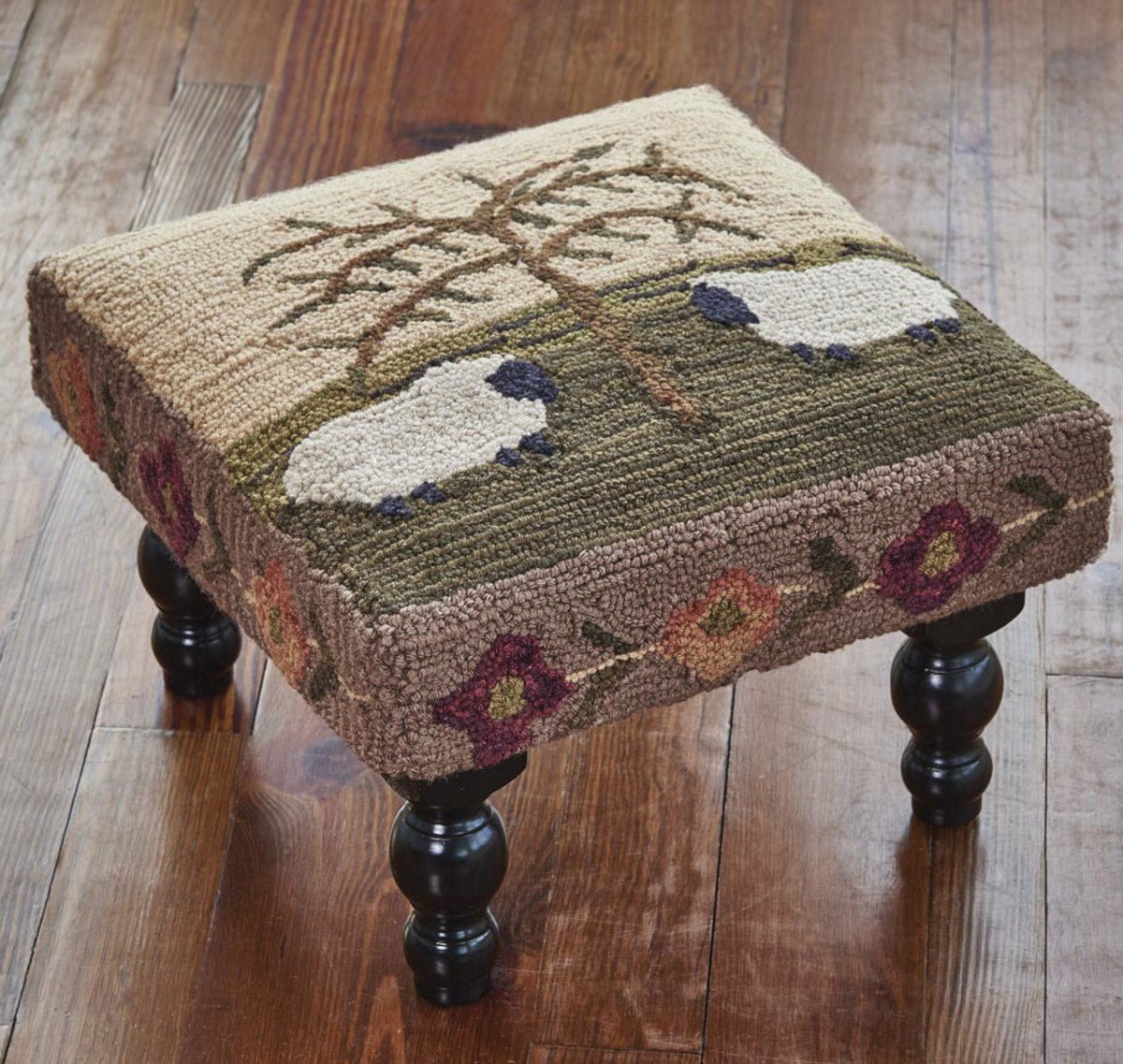 Willow & Sheep Hooked Stool - Ozark Cabin Décor, LLC