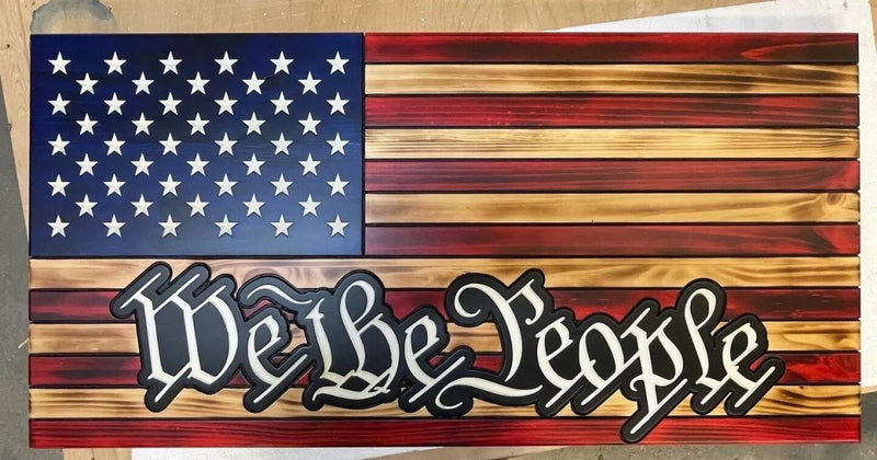 We The People Rustic Wooden American Flag - Ozark Cabin Décor, LLC