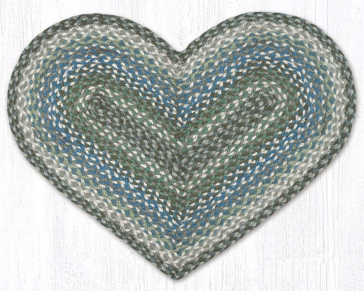 Sage, Ivory, and Settlers Blue Braided Rug - Heart - Ozark Cabin Décor, LLC