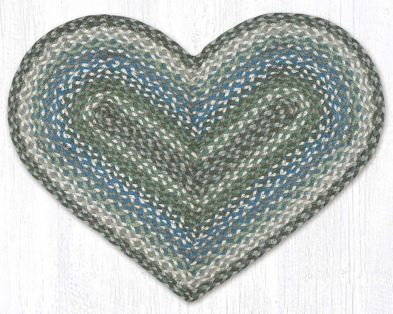 Sage, Ivory, and Settlers Blue Braided Rug - Heart - Ozark Cabin Décor, LLC