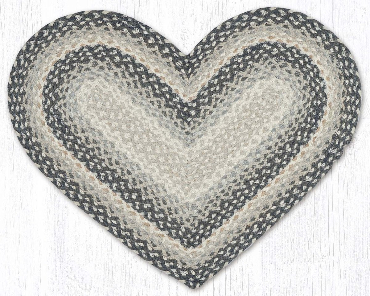 Gray, Sand, and Ivory Braided Rug - Heart - Ozark Cabin Décor, LLC