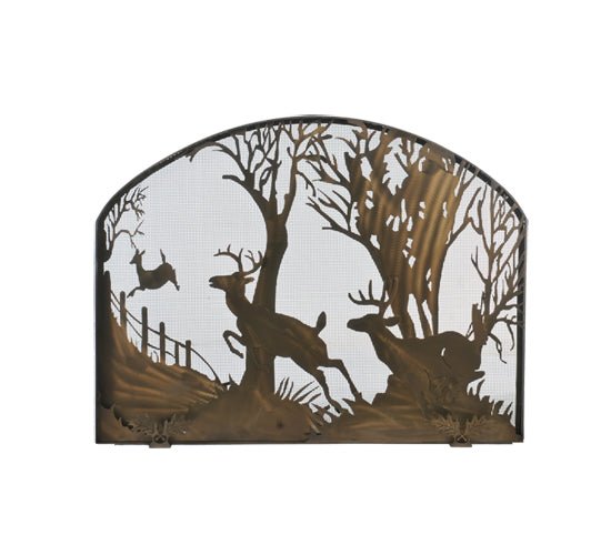 39.5"W X 30"H Deer on the Loose Arched Fireplace Screen - Ozark Cabin Décor, LLC