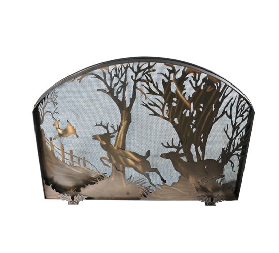 39.5"W X 30"H Deer on the Loose Arched Fireplace Screen - Ozark Cabin Décor, LLC