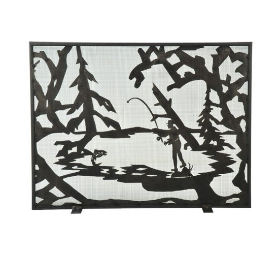 44" Wide X 33" High Fly Fishing Creek Fireplace Screen - Ozark Cabin Décor, LLC