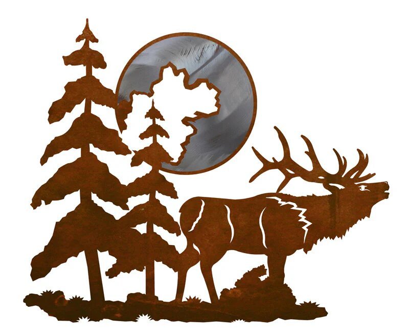 Elk & Moon 20" Wall Art - Burnished - Ozark Cabin Décor, LLC