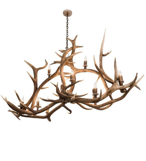 70" Long Antlers Elk 10 Light Oblong Chandelier - Ozark Cabin Décor, LLC