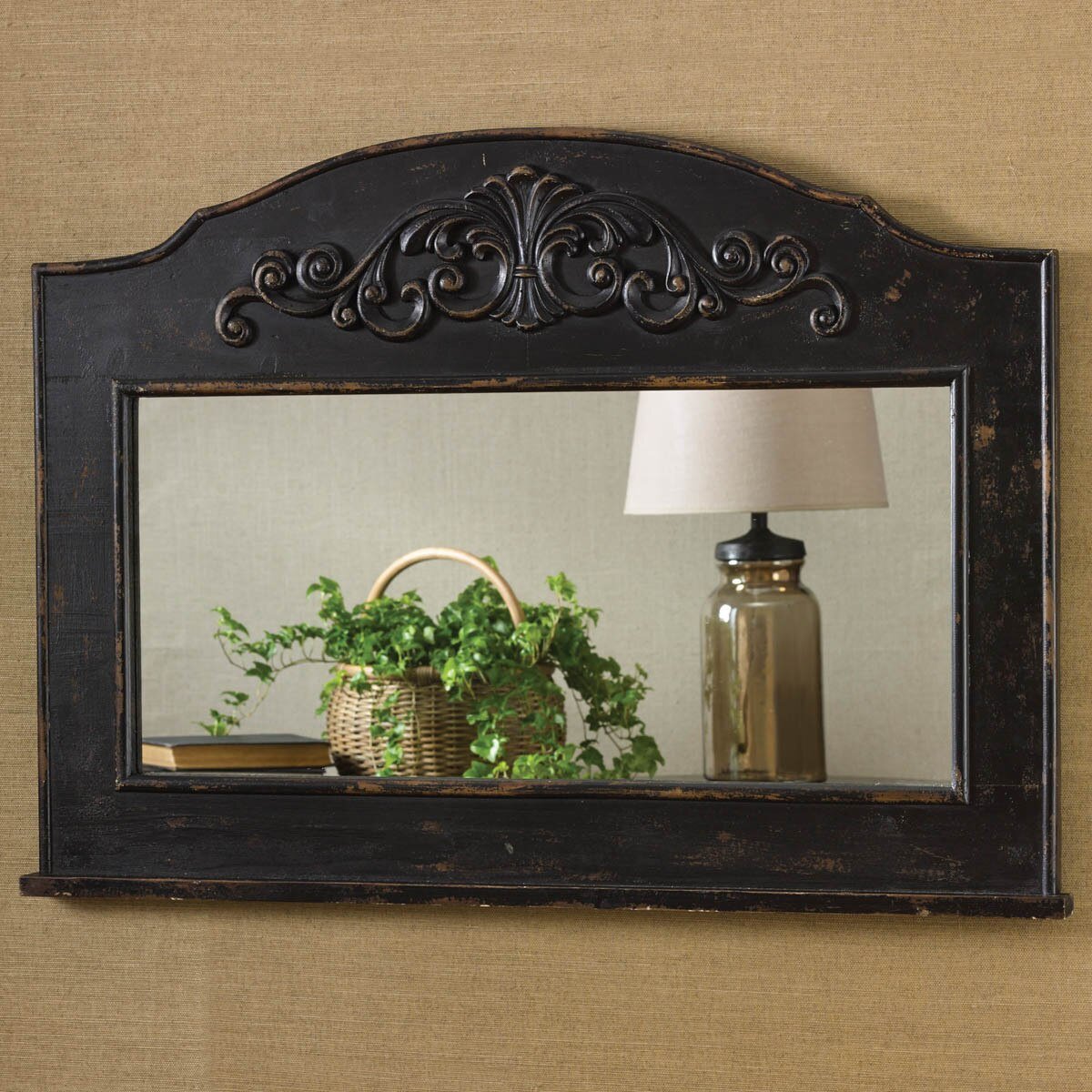 Mantle Top Mirror - Aged Black - Ozark Cabin Décor, LLC