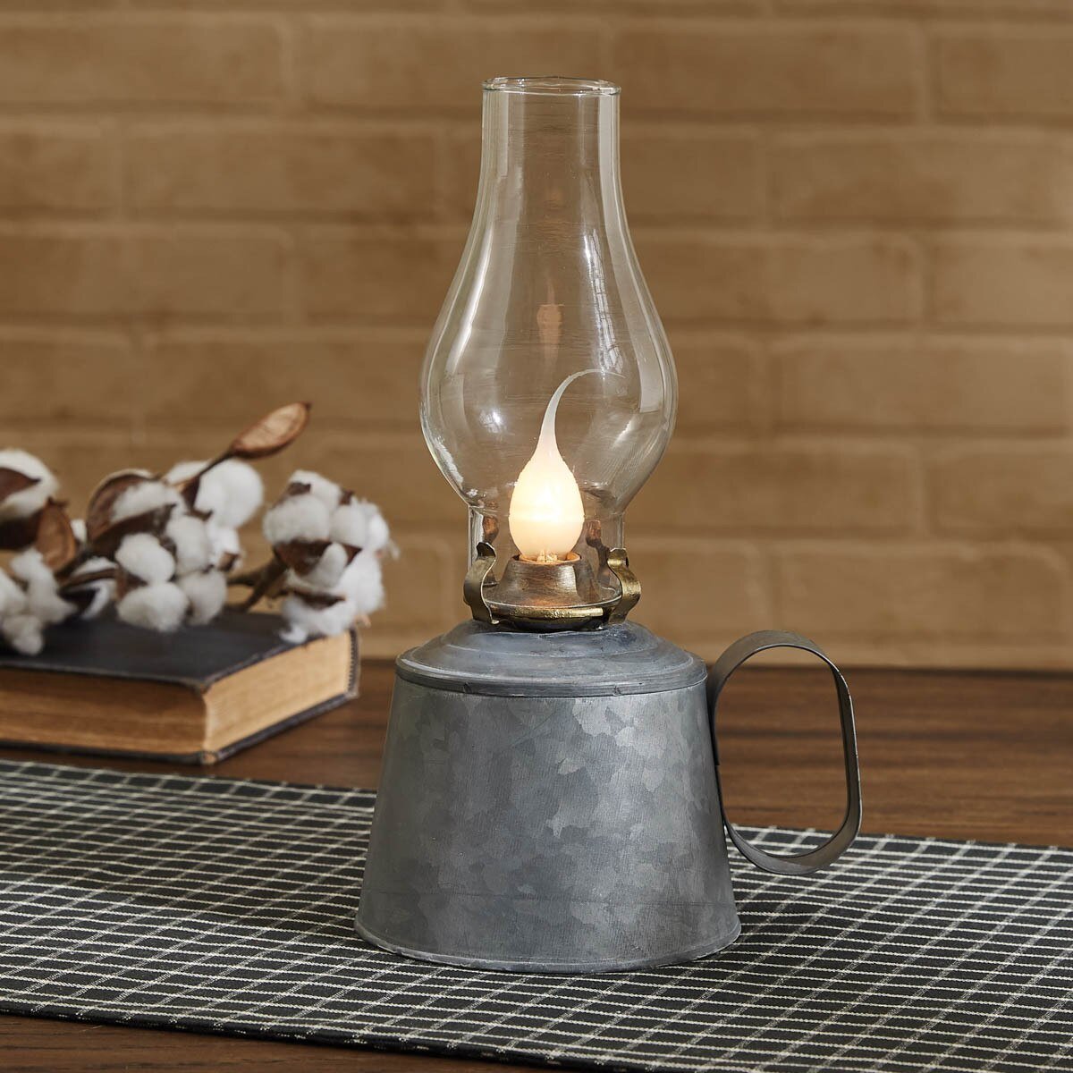 Small Galvanized Oil Lamp w/Globe - Ozark Cabin Décor, LLC