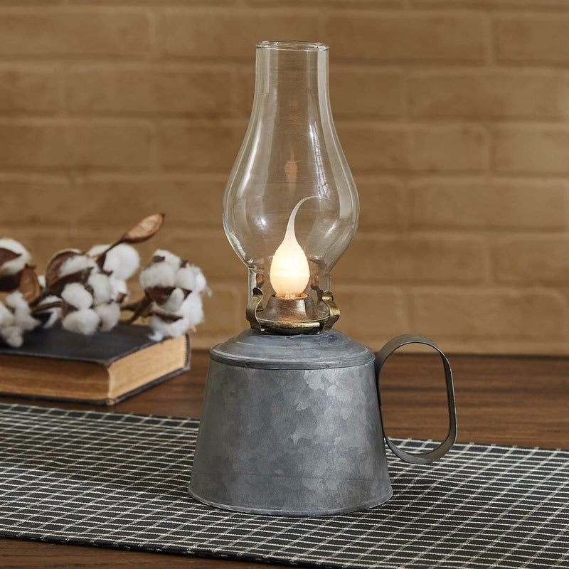 Small Galvanized Oil Lamp w/Globe - Ozark Cabin Décor, LLC