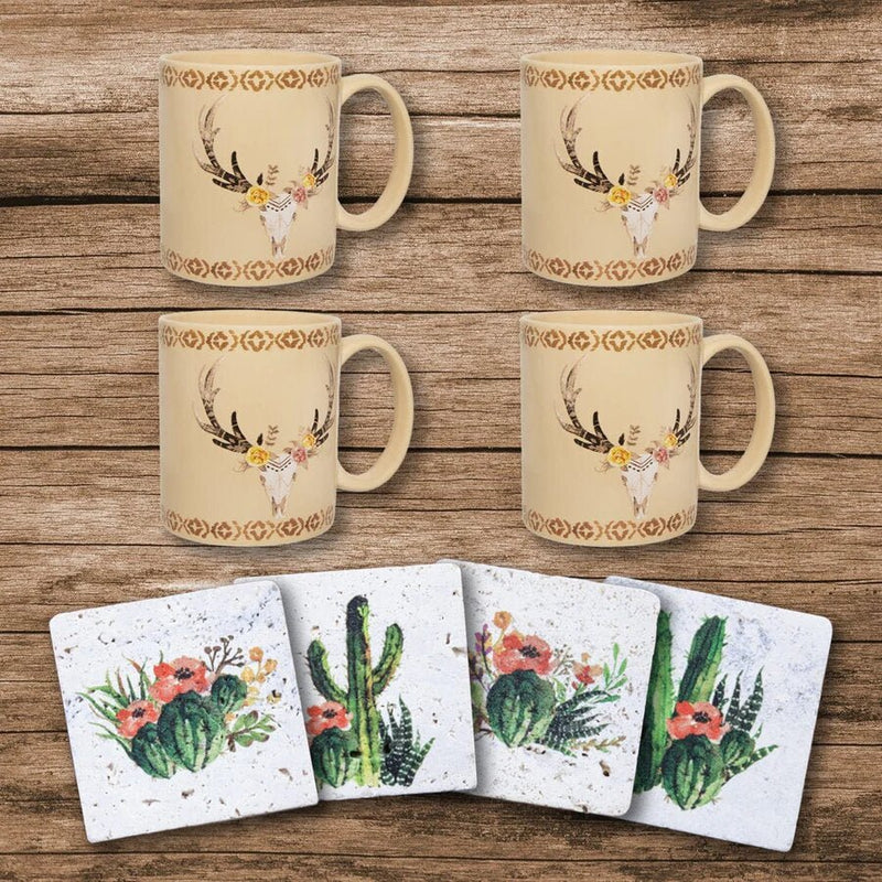 Desert Skull Mug & Cactus Blooms Coaster Set - Ozark Cabin Décor, LLC