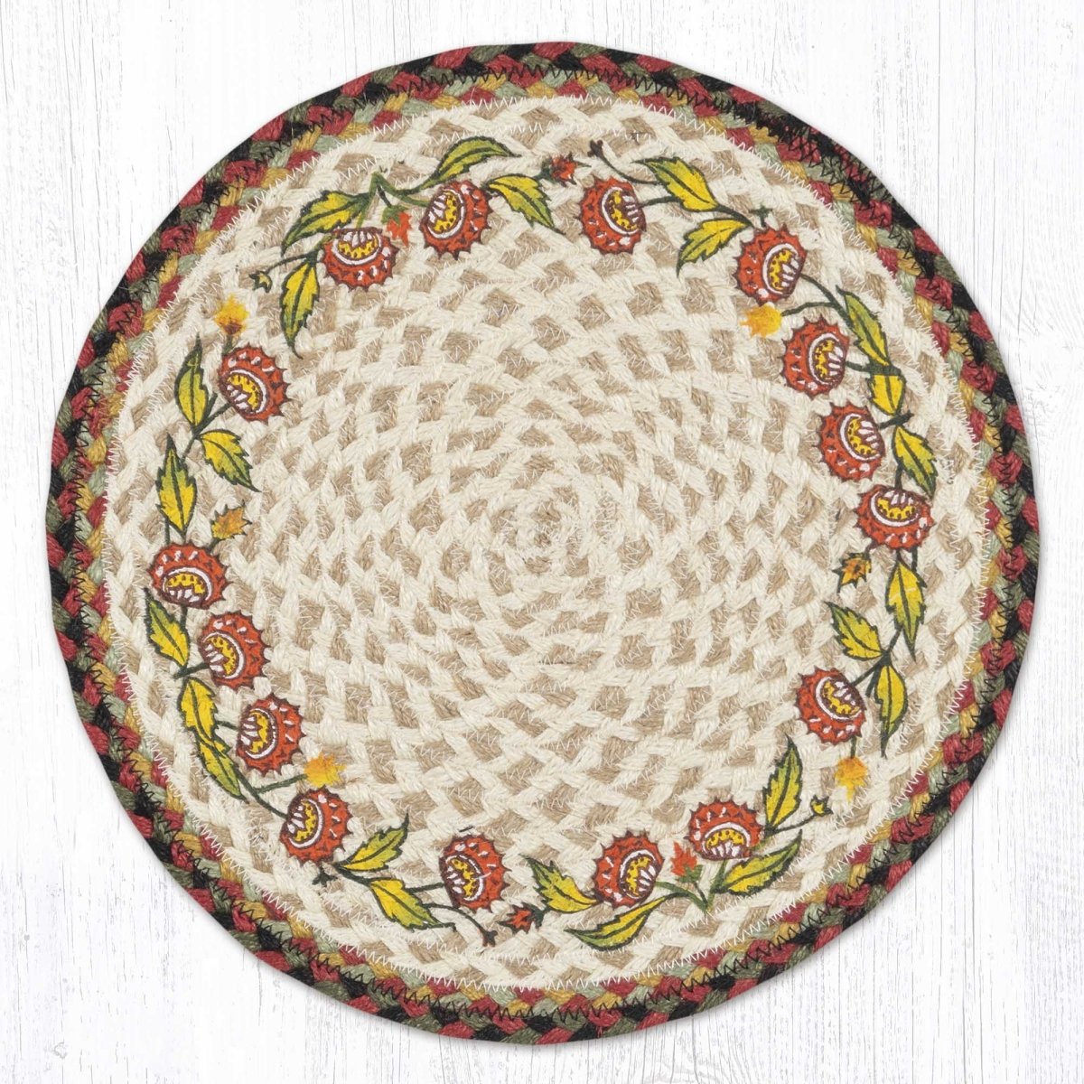 Holiday Floral Round Jute Placemat - Ozark Cabin Décor, LLC