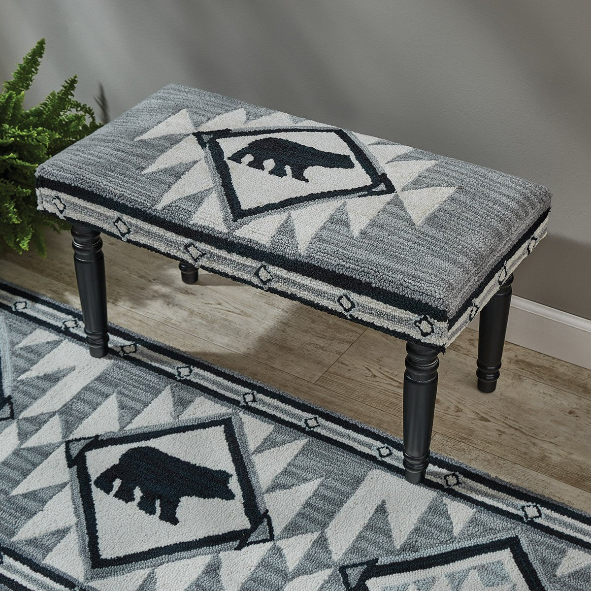 Tribal Bear Hooked Bench - Ozark Cabin Décor, LLC