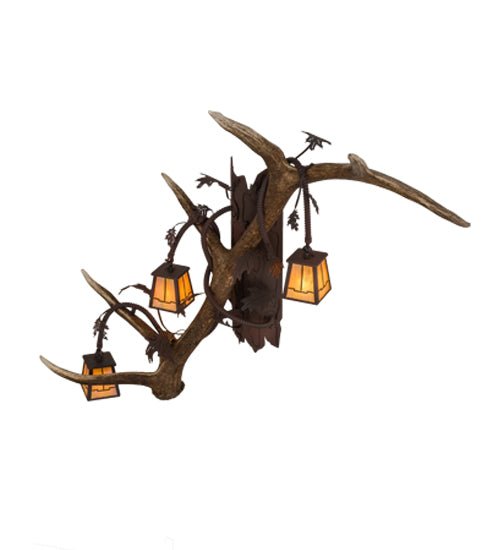 46" Wide Antlers Elk 3 Light Wall Sconce - Ozark Cabin Décor, LLC