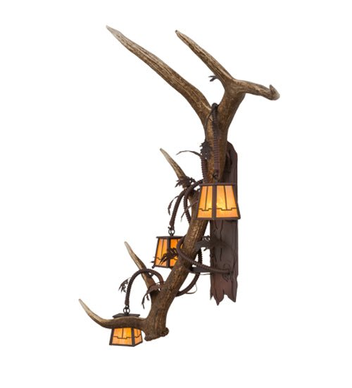 46" Wide Antlers Elk 3 Light Wall Sconce - Ozark Cabin Décor, LLC