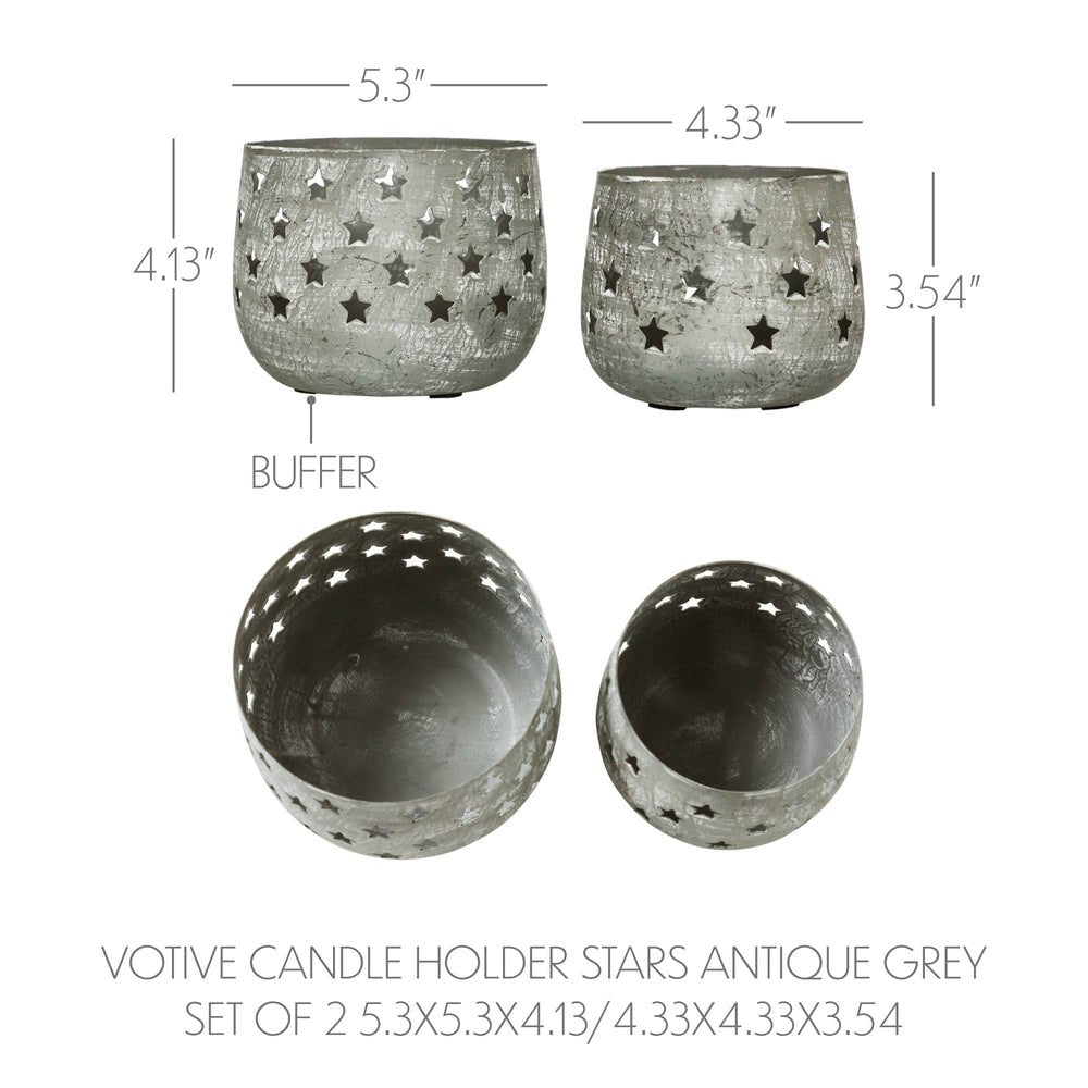 Votive Candle Holder Stars - Antique Grey Set of 2 - Ozark Cabin Décor, LLC