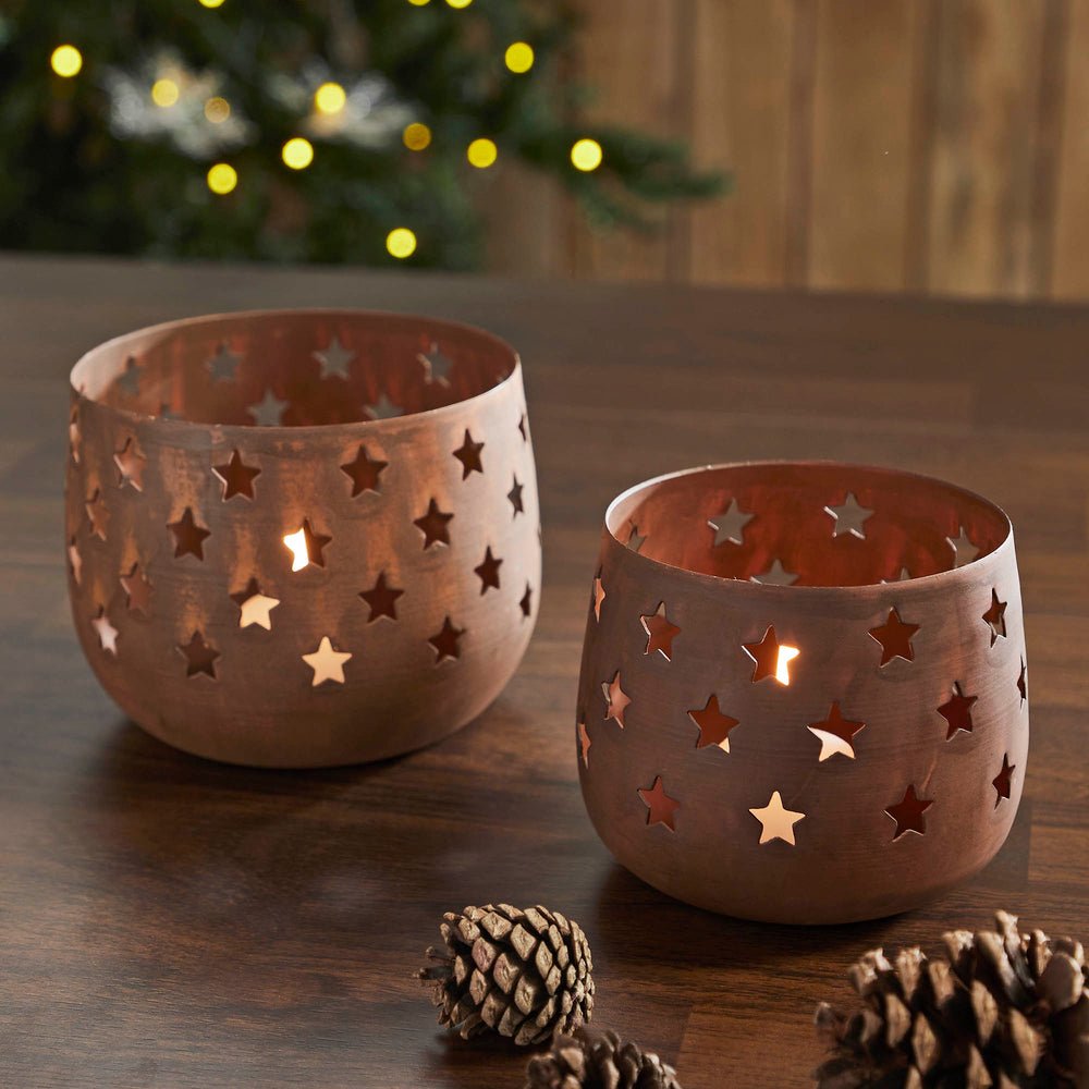 Votive Candle Holder Stars - Rust Set of 2 - Ozark Cabin Décor, LLC