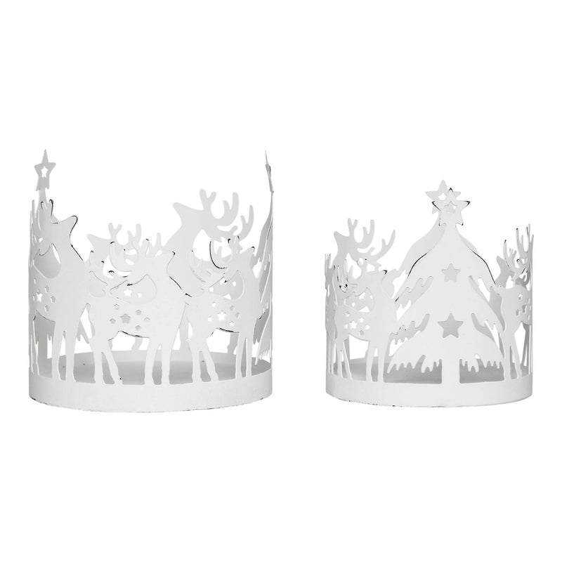 Votive Candle Holder Reindeer - White Set of 2 - Ozark Cabin Décor, LLC