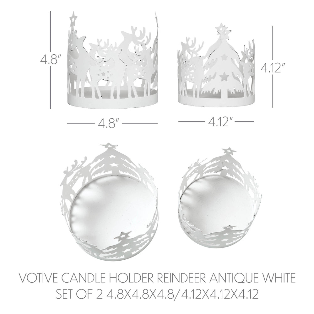 Votive Candle Holder Reindeer - White Set of 2 - Ozark Cabin Décor, LLC