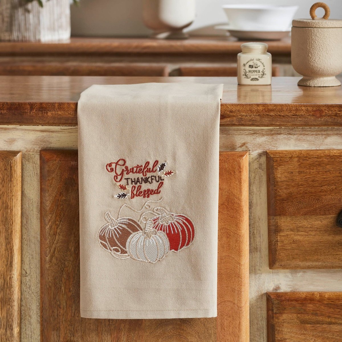 Grateful Thankful Blessed Pumpkins Tea Towel - Ozark Cabin Décor, LLC