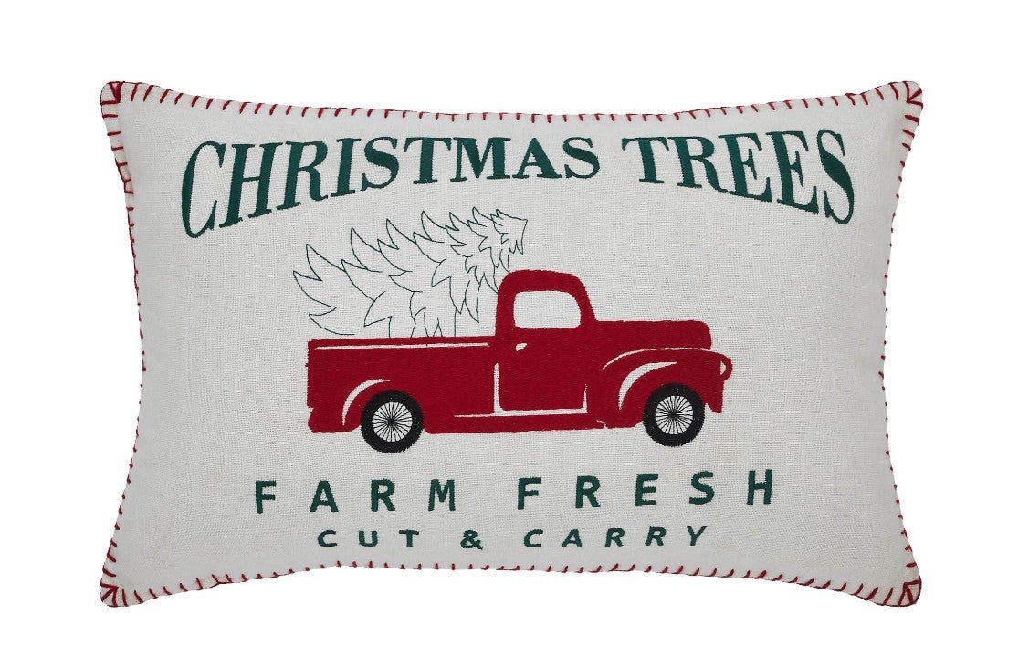 Farm Fresh Red Truck Christmas Pillow - Ozark Cabin Décor, LLC