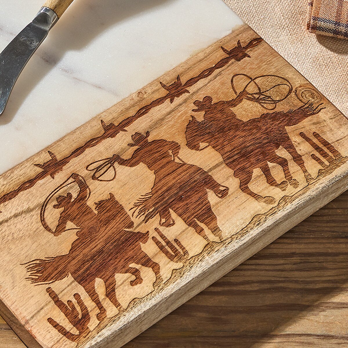 Cowboy Cutting Board w/Spreader - Ozark Cabin Décor, LLC