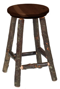 Hickory Round 24" Counter Stool - Wooden Seat - Ozark Cabin Décor, LLC