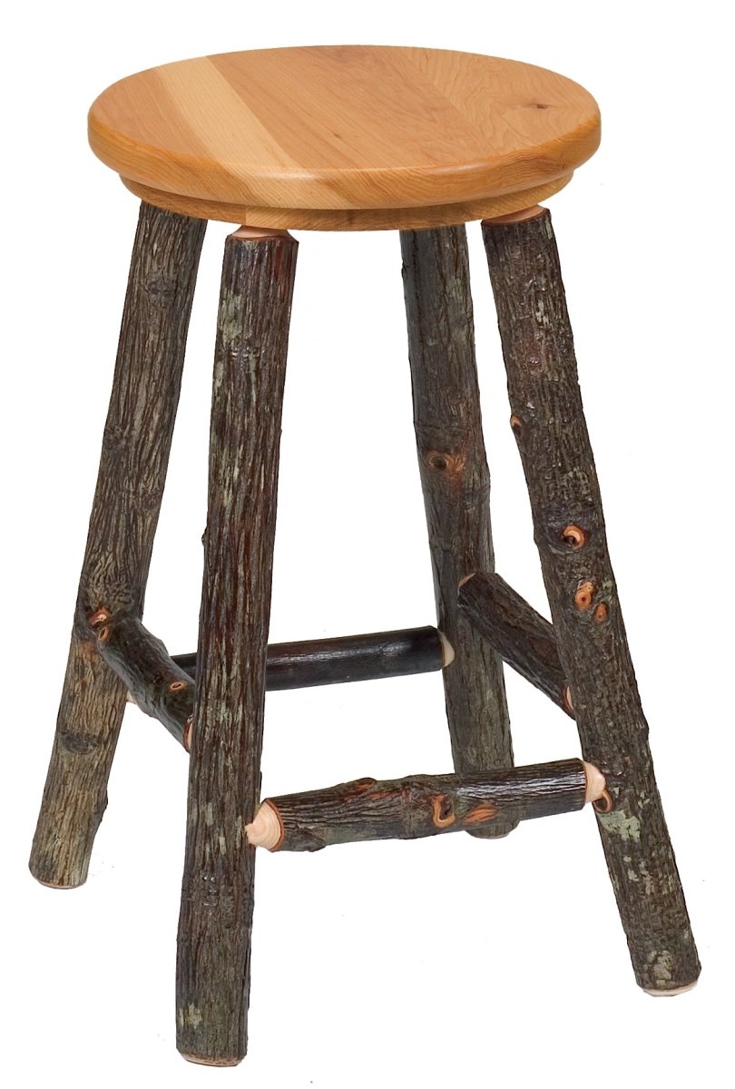 Hickory Round 24" Counter Stool - Wooden Seat - Ozark Cabin Décor, LLC