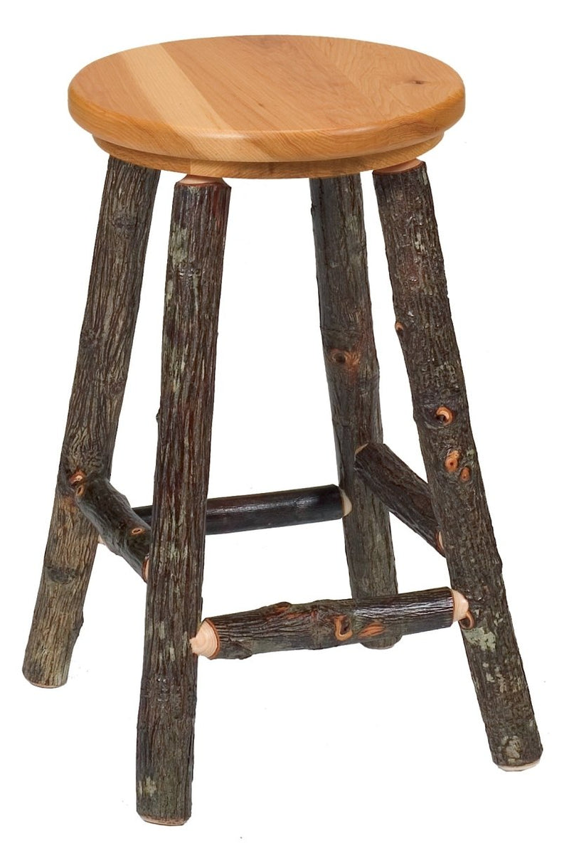 Hickory Round 24" Counter Stool - Wooden Seat - Ozark Cabin Décor, LLC