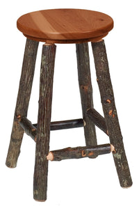 Hickory Round 24" Counter Stool - Wooden Seat - Ozark Cabin Décor, LLC