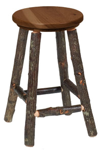 Hickory Round 24" Counter Stool - Wooden Seat - Ozark Cabin Décor, LLC