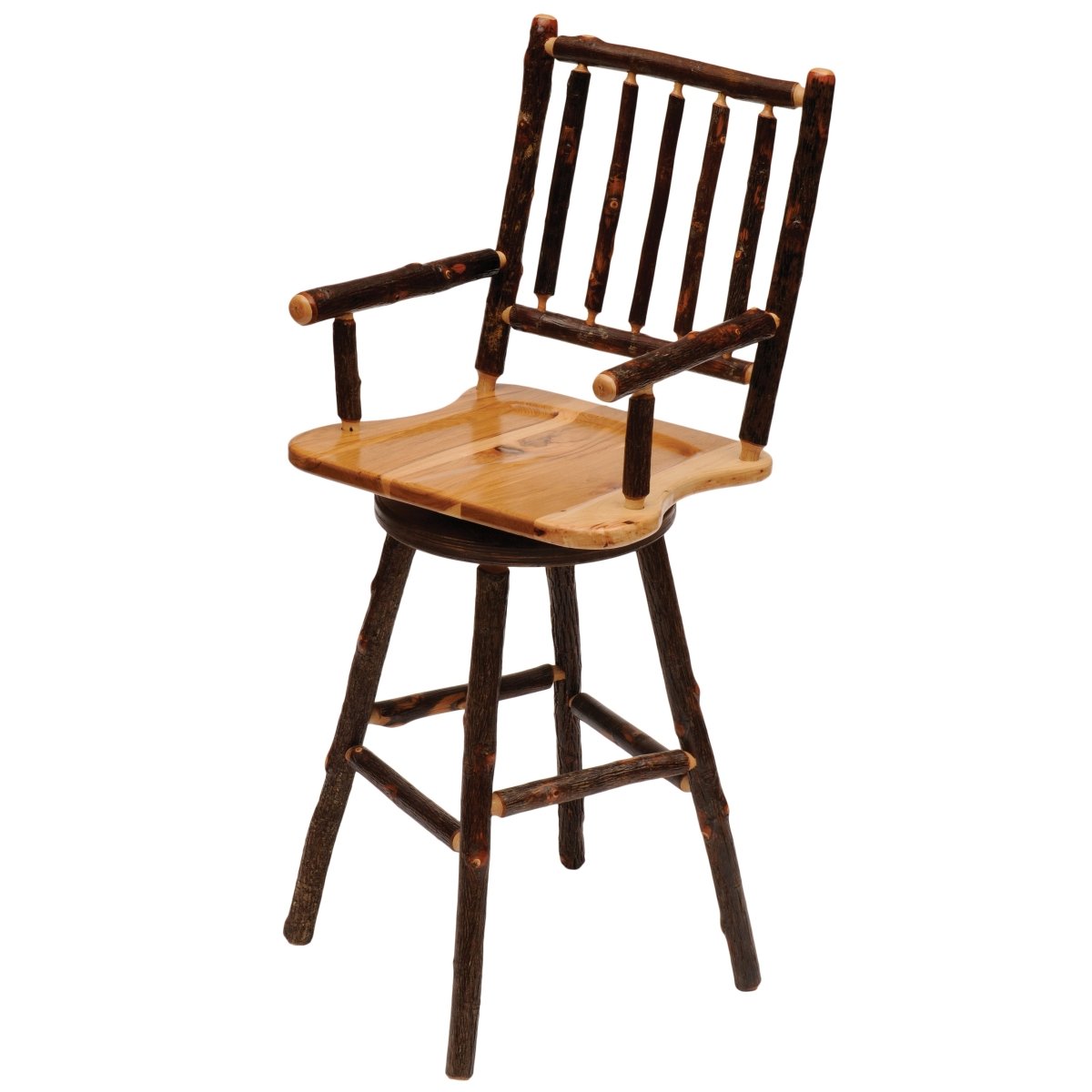 Hickory 24" Swivel Barstool w/Wooden Seat/Arms - Ozark Cabin Décor, LLC