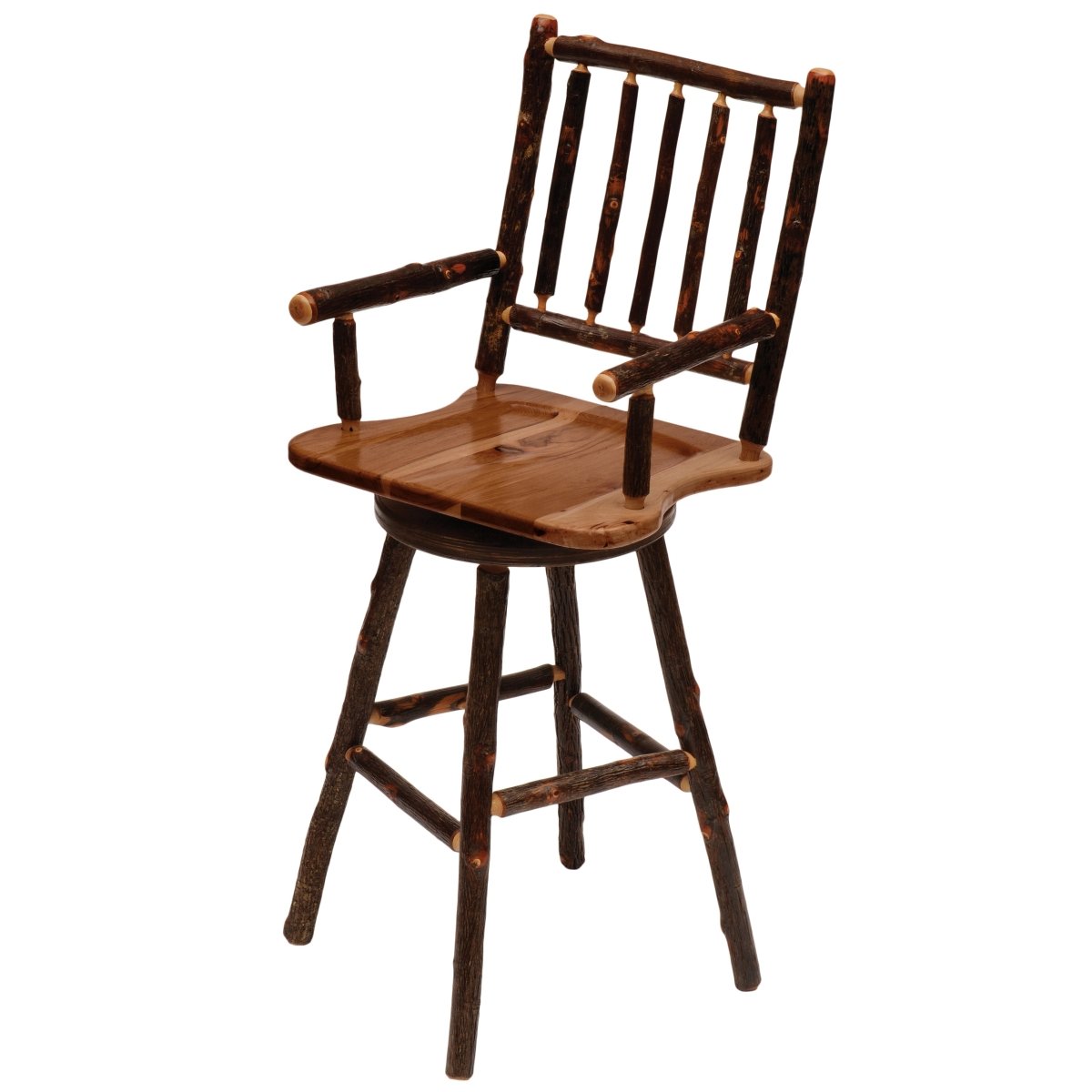 Hickory 24" Swivel Barstool w/Wooden Seat/Arms - Ozark Cabin Décor, LLC