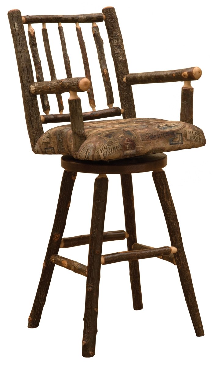 Hickory Log 24" Swivel Barstool w/Arms - Ozark Cabin Décor, LLC