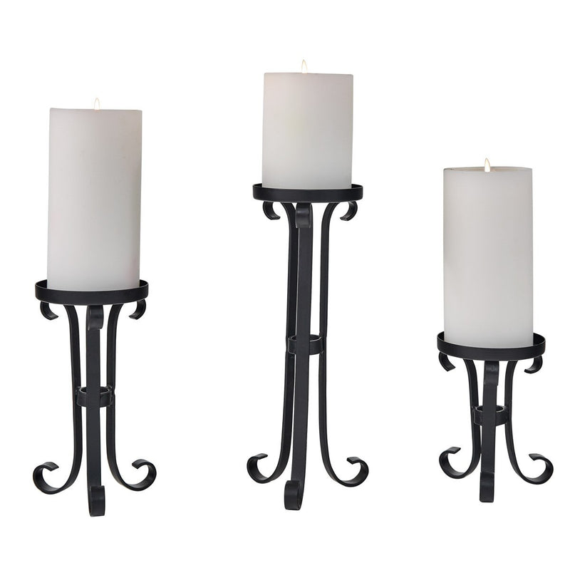 Scroll Pillar Candle Holders - Set of 3