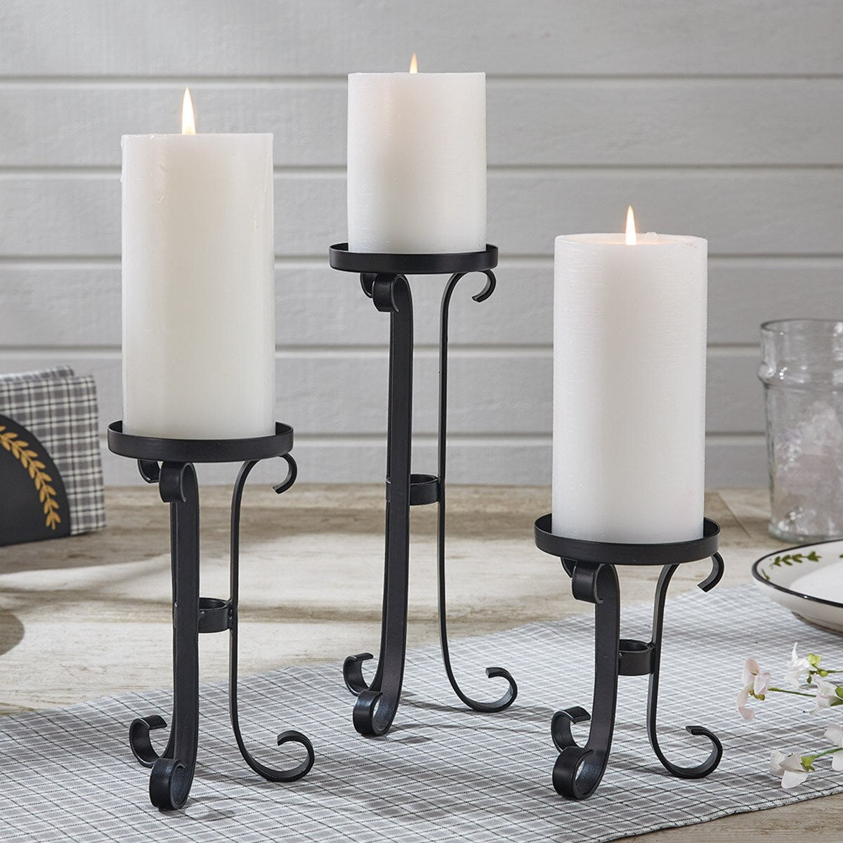 Scroll Pillar Candle Holders - Set of 3