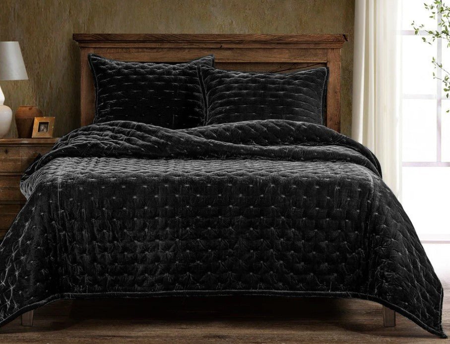 Stella Faux Silk Velvet Pintuck Quilt Set - King - Ozark Cabin Décor, LLC