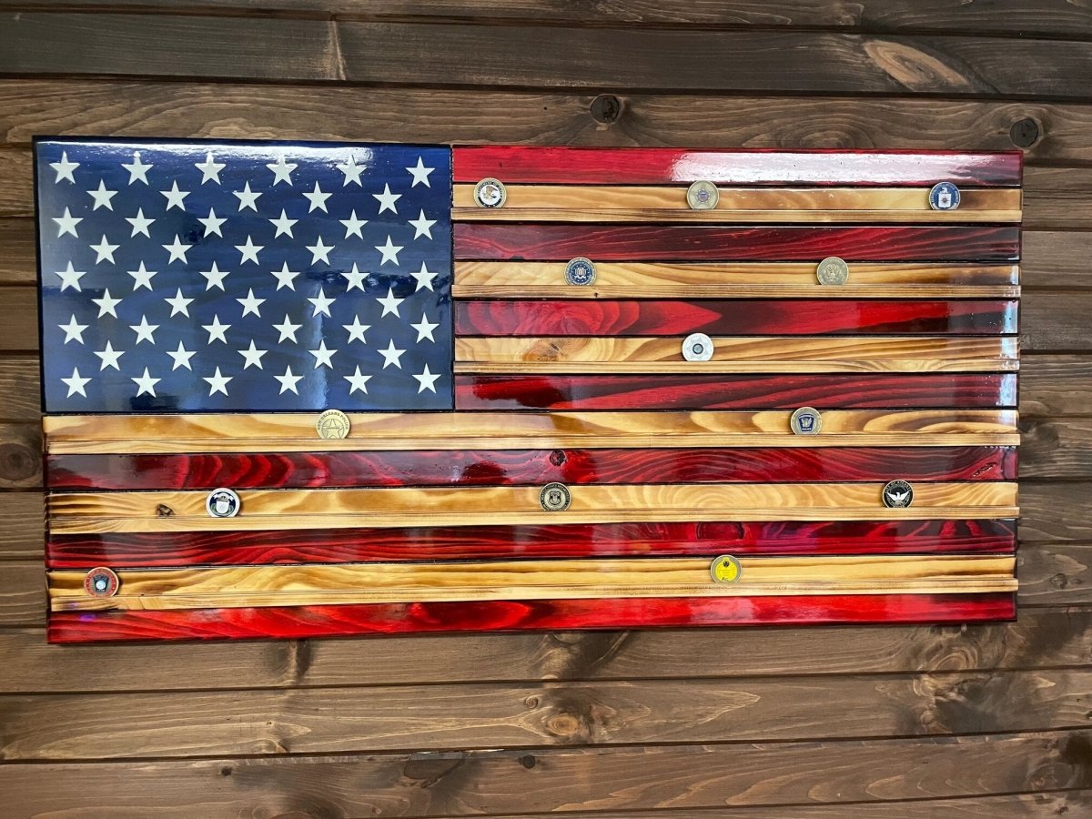 Challenge Coin Wooden American Flag Display - Ozark Cabin Décor, LLC