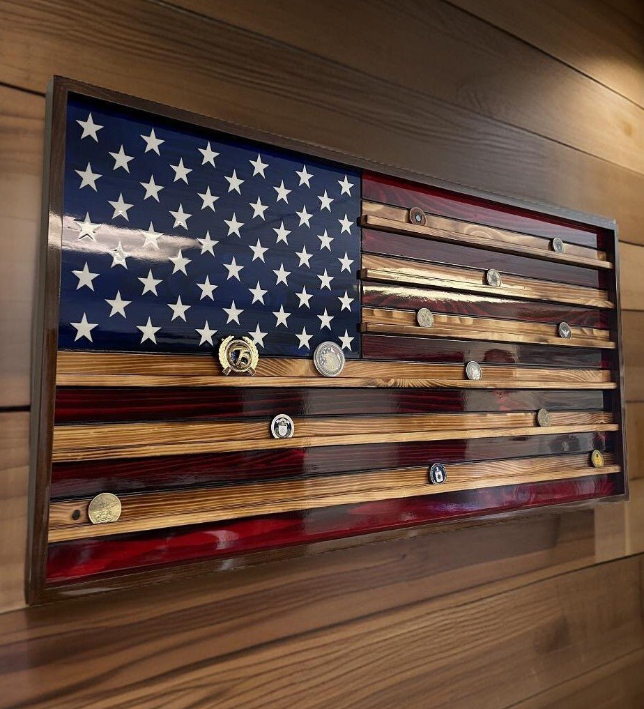 Challenge Coin Wooden American Flag Display - Ozark Cabin Décor, LLC