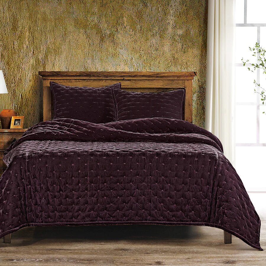 Stella Faux Silk Velvet Pintuck Quilt Set - King - Ozark Cabin Décor, LLC