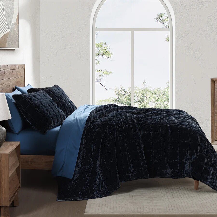 Stella Faux Silk Velvet Double Box Stitch Quilt Set - King - Ozark Cabin Décor, LLC