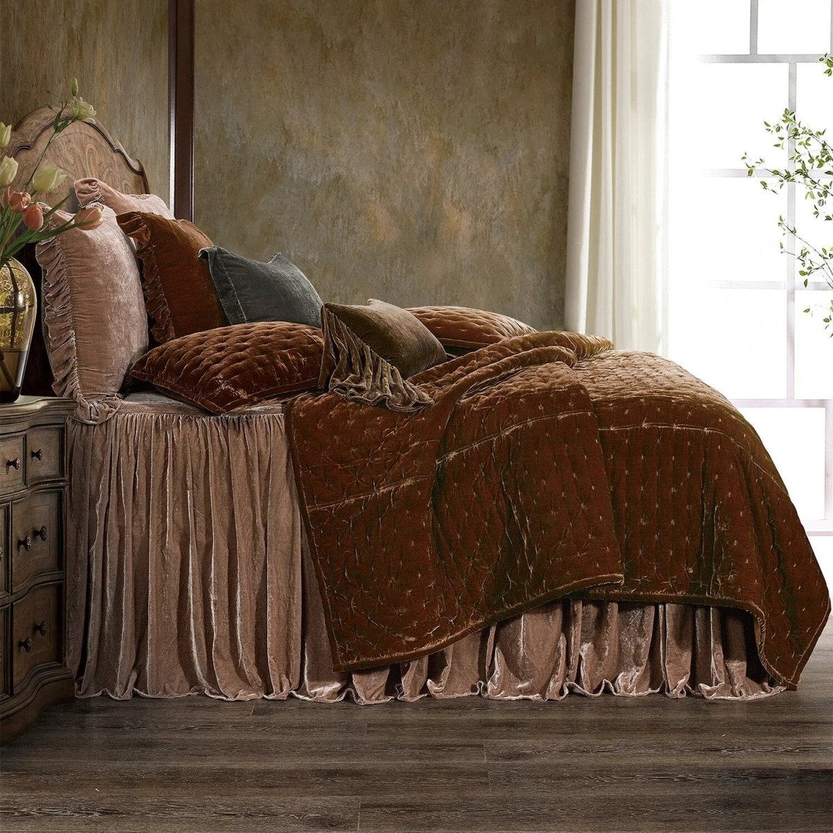 Stella Faux Silk Velvet Pintuck Quilt Set - King - Ozark Cabin Décor, LLC