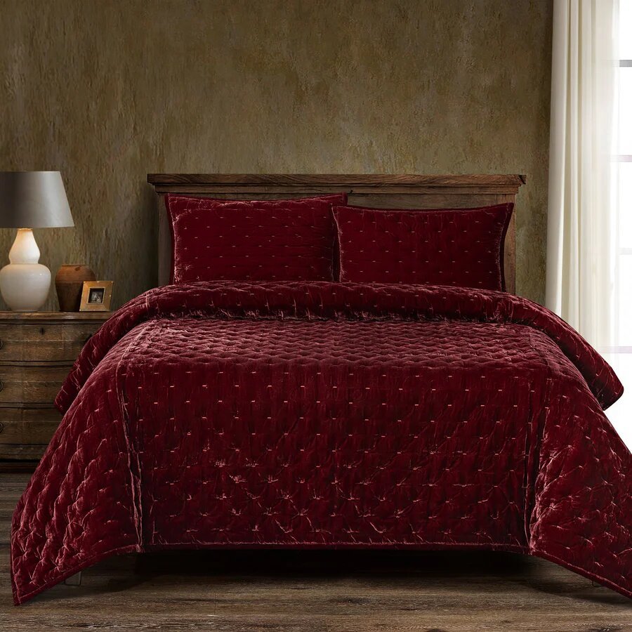 Stella Faux Silk Velvet Pintuck Quilt Set - King - Ozark Cabin Décor, LLC