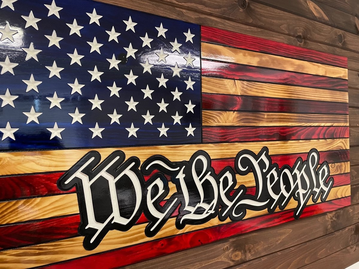 We The People Rustic Wooden American Flag - Ozark Cabin Décor, LLC