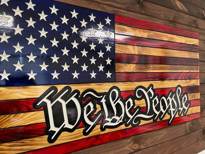 We The People Rustic Wooden American Flag - Ozark Cabin Décor, LLC